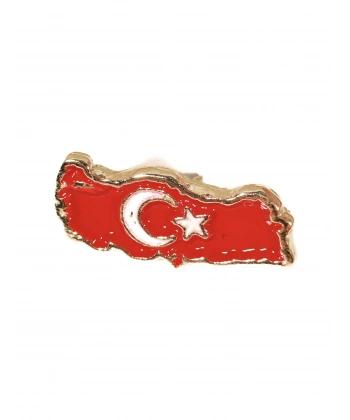 Kırmızı Türkiye Haritalı Ay Yıldızlı Metal Rozet