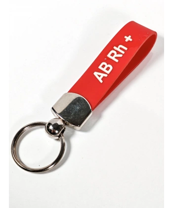 AB Rh(+) Pozitif Kan Grubu Silikon Anahtarlık – Acil Durumlar İçin Hayati Bilgi