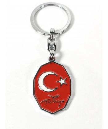 Kırmızı Ay Yıldız,  “Türkiye” Yazılı Sekizgen Metal Anahtarlık