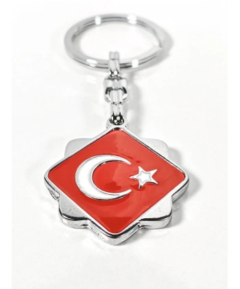 Kırmızı Ay Yıldız Motifli Metal Anahtarlık – Klasik ve Zarif Milli Sembol