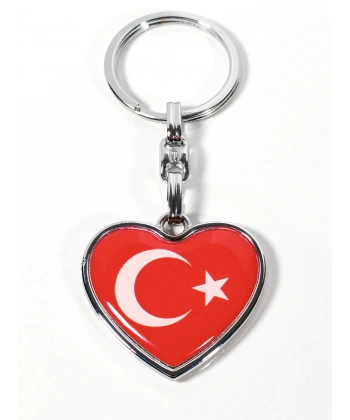 Ay Yıldız Figürlü Kalp Şeklinde Kırmızı Metal Anahtarlık – Duygusal ve Anlamlı Bir Tasarım