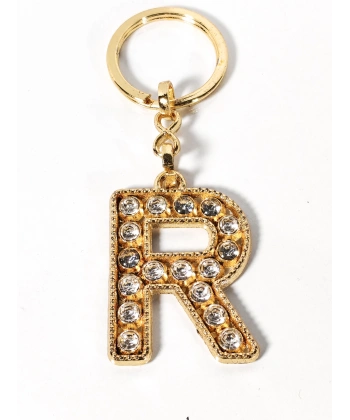 R Harfi Taşlı Gold Renk Metal Anahtarlık – Şık ve Işıltılı Harf Tasarımı