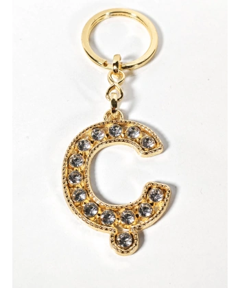 Ç Harfi Taşlı Gold Renk Metal Anahtarlık – Şık ve Işıltılı Harf Tasarımı