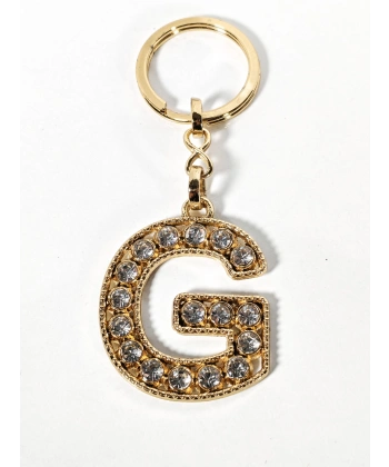 G Harfi Taşlı Gold Renk Metal Anahtarlık – Şık ve Işıltılı Harf Tasarımı