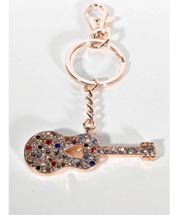 Taşlı Çok Renkli Gitar Anahtarlık Rose Gold – Işıltılı Sanatsal Şık Çanta & Anahtar Aksesuarı