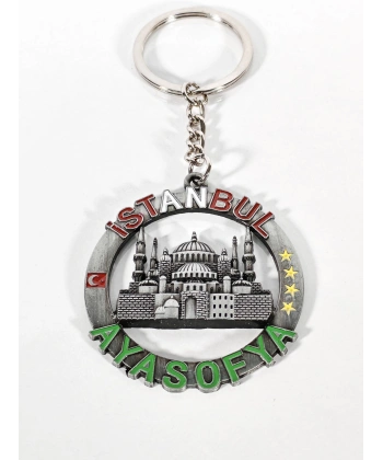 İstanbul Ayasofya Temalı Yuvarlak Anahtarlık Eskitme Gümüş – Tarihi ve Kültürel Şık Çanta & Anahtar