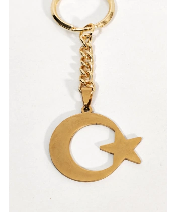Ay Yıldız Figürlü Anahtarlık Gold Renk – Milli ve Anlamlı Şık Çanta & Anahtar Aksesuarı