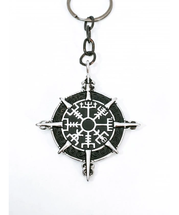 Pusula Tasarımlı Vegvisir Viking Temalı Gümüş Renk Metal Anahtarlık - İskandinav Mitolojisi Şans Tılsımı