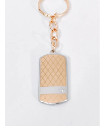 Rose Gold & Gümüş Çift Renkli Zirkon Taşlı Geometrik Metal Künye Anahtarlık - Premium Tasarım