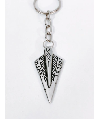 Rünik İşlemeli Viking Ok Ucu Temalı Antik Gümüş Renk Metal Anahtarlık - Savaşçı & Mistik Özel Tasarım