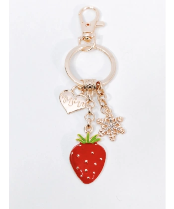 Zirkon Taşlı Kar Tanesi ve Kalp Detaylı Çilek Figürlü Rose Gold Anahtarlık