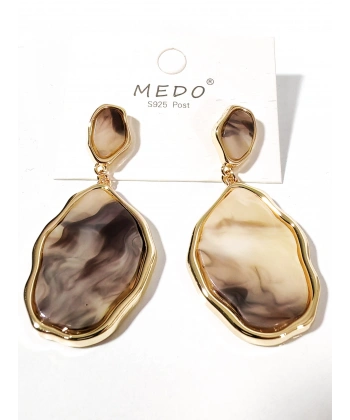 Kadın Gold Kaplama Mermer Desenli Bohem Küpe