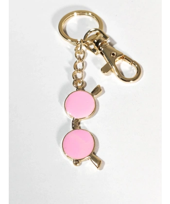 Pembe Yuvarlak Gözlük Figürlü Gold Anahtarlık - Şık Çanta Aksesuarı ve Charm