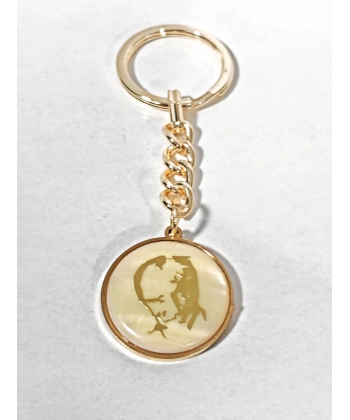 Atatürk Silüetli Özel Tasarım Gold Anahtarlık - Krem Madalyon Çanta Aksesuarı