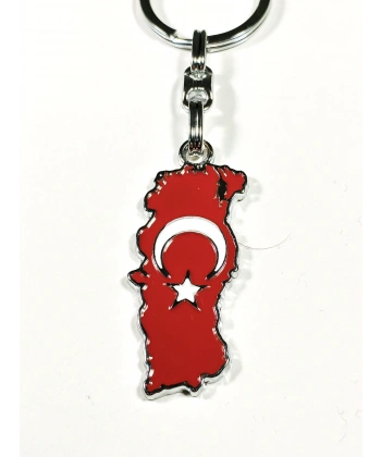 Ay Yıldız Bayraklı Türkiye Haritalı Metal Anahtarlık