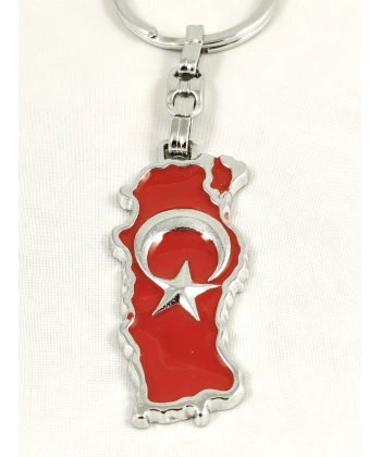 Kabartma Ay Yıldızlı Türkiye Haritalı Metal Anahtarlık