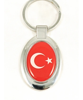 Ay Yıldızlı Kırmızı Oval Metal Anahtarlık