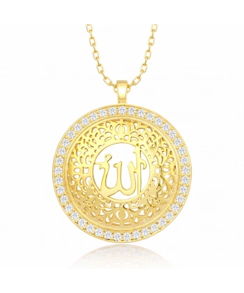 Gümüş Gold Allah Yazılı Kadın Kolye