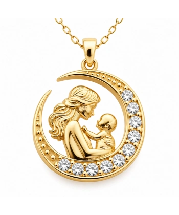 Gümüş Hilal İçinde Anne Bebek Figürlü Gold Kolye