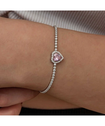 Gümüş Pembe Taşlı Kalpli Su Yolu Bileklik