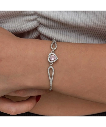 Gümüş Pembe Zirkon Taşlı Kalp Bileklik