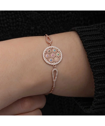 ​Gümüş Rose Renkli Yaşam Çiçeği Kadın Bileklik