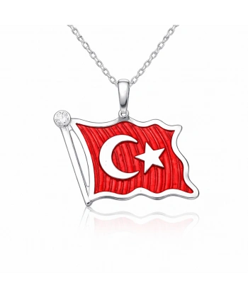 Gümüş Türk Bayrağı Kadın Kolye