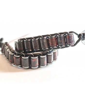 Kan Taşı Doğal Taş Örme Erkek Bilekliği 6X5 mm