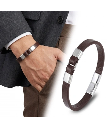 Moncuk Design Erkek Beyaz Çelik Ve Kahve Deri Bileklik 33514B4D3