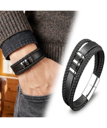 Moncuk Design Orijinal Deri ve 316L Çoklu Çelik Erkek Bileklik 33514B22D1