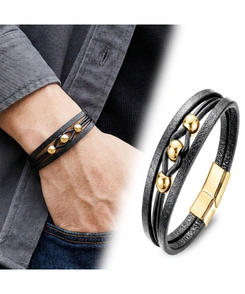 Moncuk Design Sarı Çelik Top Ve Siyah Deri Bileklik 33514B8D4