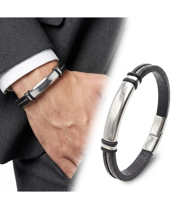 Moncuk Design İsim Yazılabilir Çelik Halatlı Deri Ve Beyaz Titanyum Kilit Bileklik 33513B15D2