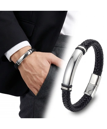 Moncuk Design İsim Yazılabilir Siyah Deri Ve Beyaz Titanyum Kilit Bileklik 33513B15D3