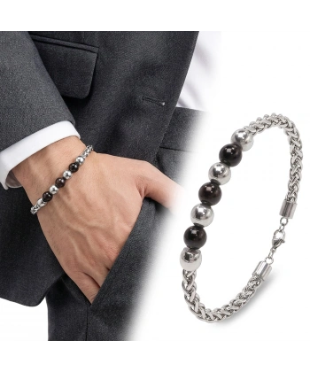 Moncuk Design Siyah Beyaz Çelik Top Ayarlanabilir Çelik Zincir Erkek Bileklik 33514B29D1
