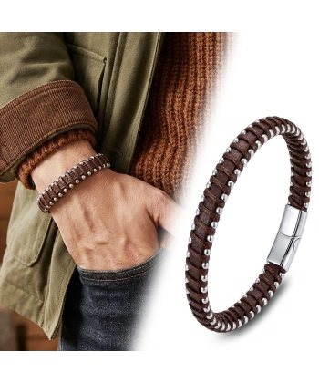 Moncuk Design Damla Çelik Zincir Kahve Rengi Deri Dolama Erkek Bileklik 33514B1D6