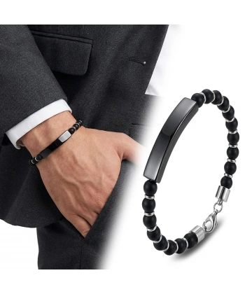 Moncuk Design Oniks Siyah İsim Yazılabilir Ve Ayarlanabilir Çelik Zincir Bileklik 33512B29D7