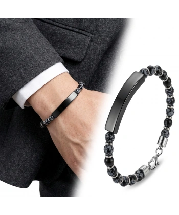Moncuk Design Snowy Obsidian Siyah İsim Yazılabilir Ve Ayarlanabilir Çelik Zincir Bileklik 33512B29D11