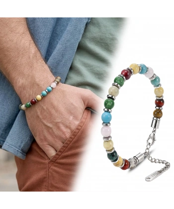 Moncuk Design Karışık Doğal Akik Taşlı Çakra Temalı Ayarlanabilir Çelik Bileklik 33512B10D9