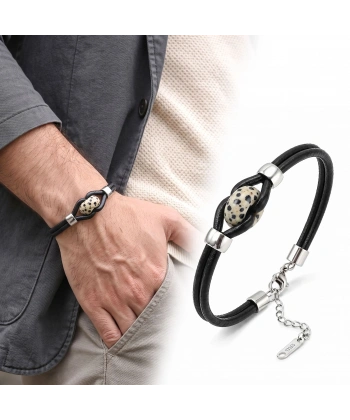 Moncuk Design Dalmaçya Doğal Taşlı Çelik Ayarlanabilir Deri Erkek Bileklik 33512B14D10