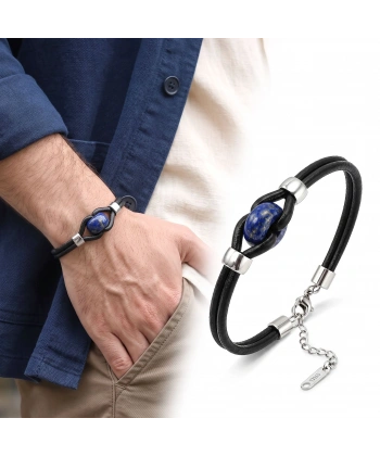 Moncuk Design Lapis Doğal Taşlı Çelik Ayarlanabilir Deri Erkek Bileklik 33512B14D13