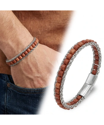 Moncuk Design Kırmızı Jasper Doğal Taşlı Hasır Örgü Zincirli Erkek Çelik Bileklik 33512B28D10
