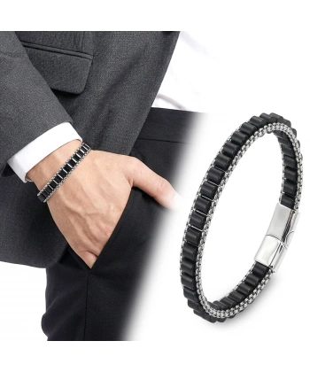 Moncuk Design  Oniks Doğal Taşlı Hasır Örgü Zincirli Erkek Çelik Bileklik 33512B28D11