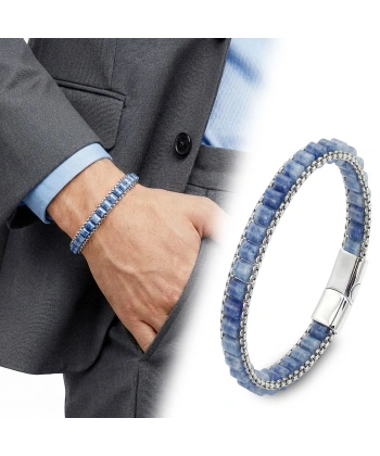 Moncuk Design  Mavi Aventurin Doğal Taşlı Hasır Örgü Zincirli Erkek Çelik Bileklik 33512B28D12