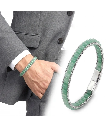 Moncuk Design  Yeşil Aventurin Doğal Taşlı Hasır Örgü Zincirli Erkek Çelik Bileklik 33512B28D14