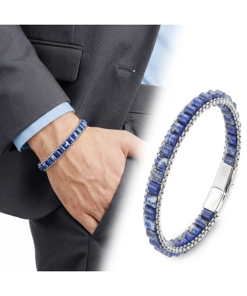 Moncuk Design  Lapis Doğal Taşlı Hasır Örgü Zincirli Erkek Çelik Bileklik 33512B28D17