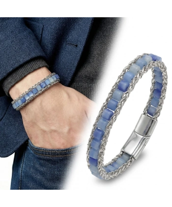 Moncuk Design Mavi Aventurin Doğal Taşlı Hasır Örgü Zincirli Erkek Çelik Bileklik 33512B28D6