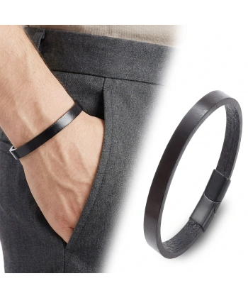 Moncuk Design Siyah PU Deri Zamak Erkek Bileklik 33513B16D2