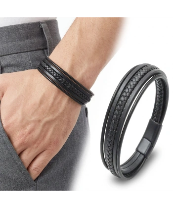 Moncuk Design Siyah Tüp Örgü Ve Çoklu Deri Bileklik - Zamak Kilit 33513B2D2Z