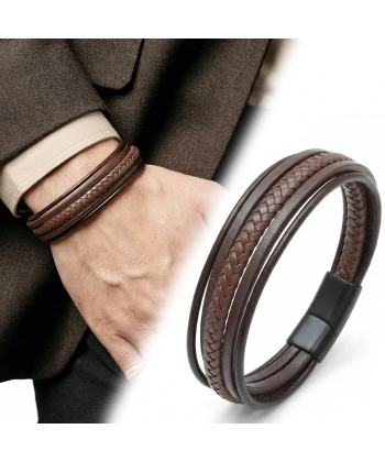 Moncuk Design Kahve Tüp Örgü Ve Çoklu Deri Bileklik - Zamak Kilit 33513B2D5Z