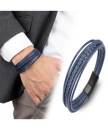 Moncuk Design Mavi Siyah Çoklu Deri Bileklik Zamak Kilit 33513B2D7Z